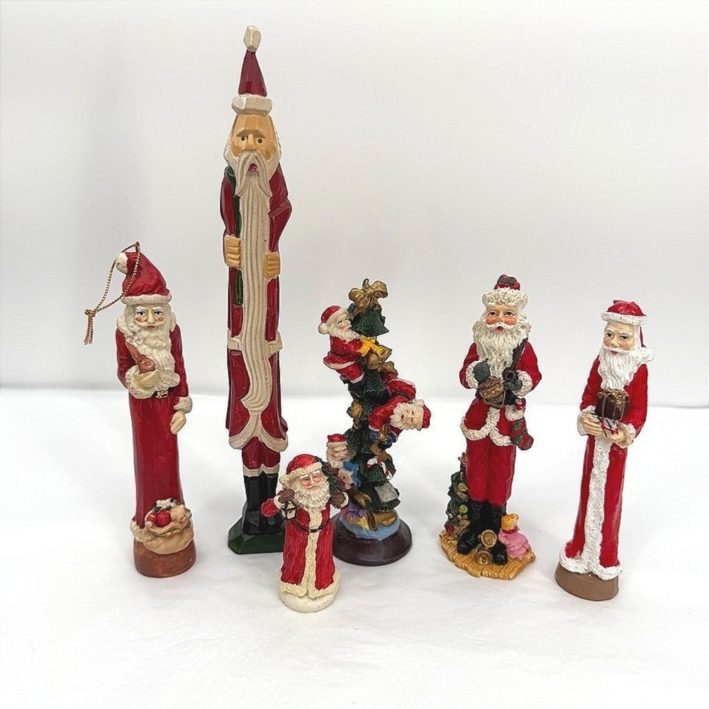 Santa Claus Standing Tall Skinny Figurines Resin Christmas Decor Lot of 6 Folk